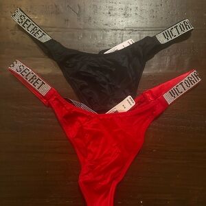 🪩❤️🖤 Victoria's Secret Shine Strap Satin Thong Panty Bundle M